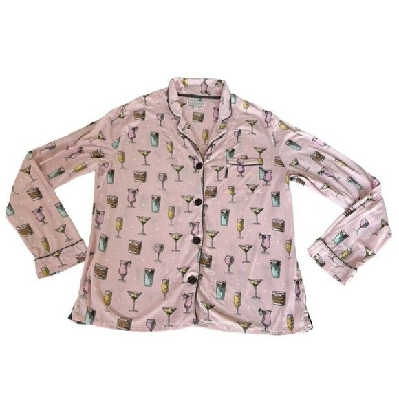 PJ SALVAGE Woman's Sz L Drink Happy Thoughts Pink Pajama Top - Picture 7 of 7